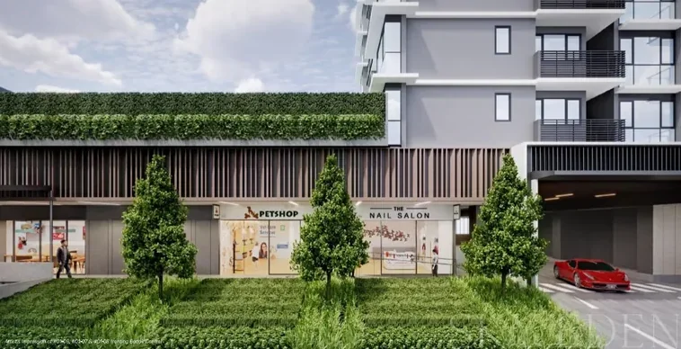 Sheltered storefront walkway at Shoppes @ Sky Eden